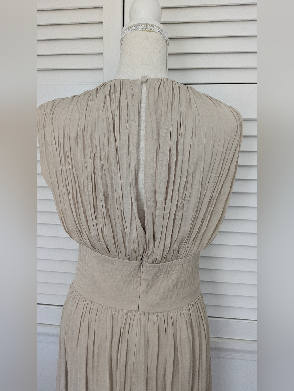 NWT, Banana Republic Sleeveless OYSTER PEARL Crystal Pleated Maxi Dress Sz 4 - Picture 6 of 8